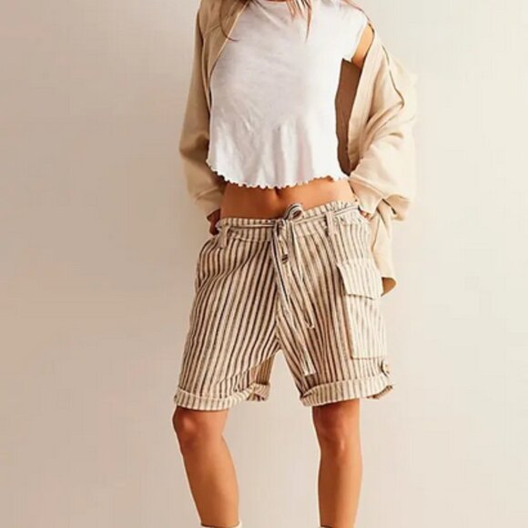 Free People Pants - Free People Fp One Harrison Striped Shorts Printed Ivory Combo S